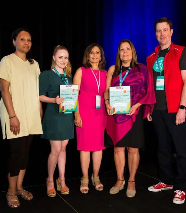 L-R: Leonie Streeter (Tsleil-Waututh Nation), Sierra Roberts (VCH), Dr. Anis Lakha (VCH), and Andrea Aleck (Tsleil-Waututh Nation) receiving the Quality Awards.