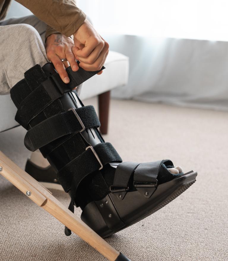 Patient with boot cast