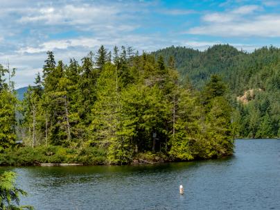 Panoramic view of Ruby Lake on the Sunshine Coast, BC