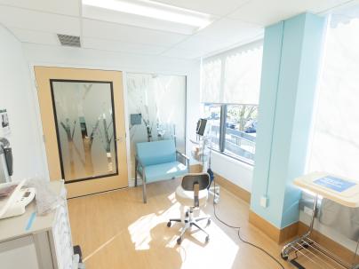 Examination room inside an urgent care clinic