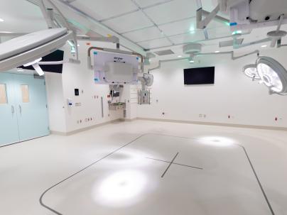 Inside a hospital operating room with bright lights