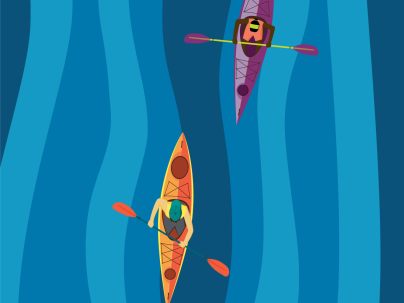 infographic with an illustration of two people in kayaks 
