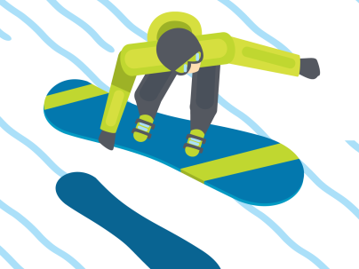 infographic with an illustration of a person snowboarding